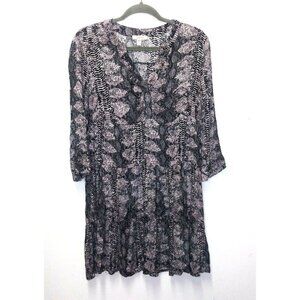 Womens Peasant Dress Snake Print Sz M Boho Country black tan Rayon Como Blu EUC